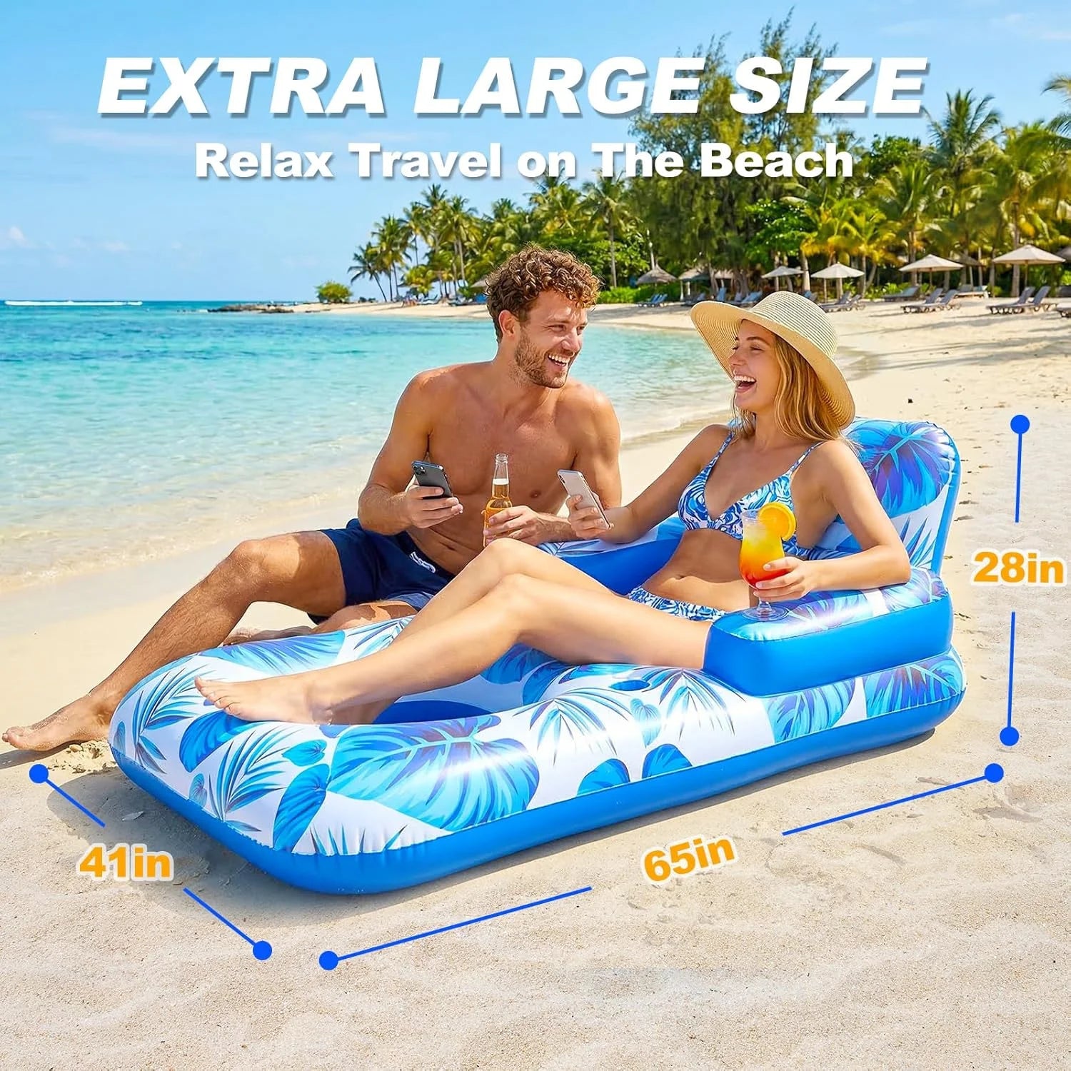 Lumi Discount Pool Floats Adult, 65 Thicken PVC Inflatable Pool Float Lounger Rafts with Cup & Phone Holder & Headrest - Image 3