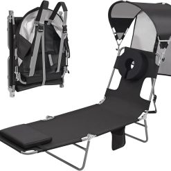 Lumi Discount Beach Tanning Lounge Chair with Canopy Shade Face Hole Padded Adjustable Washable, 6 Position Layout Chair