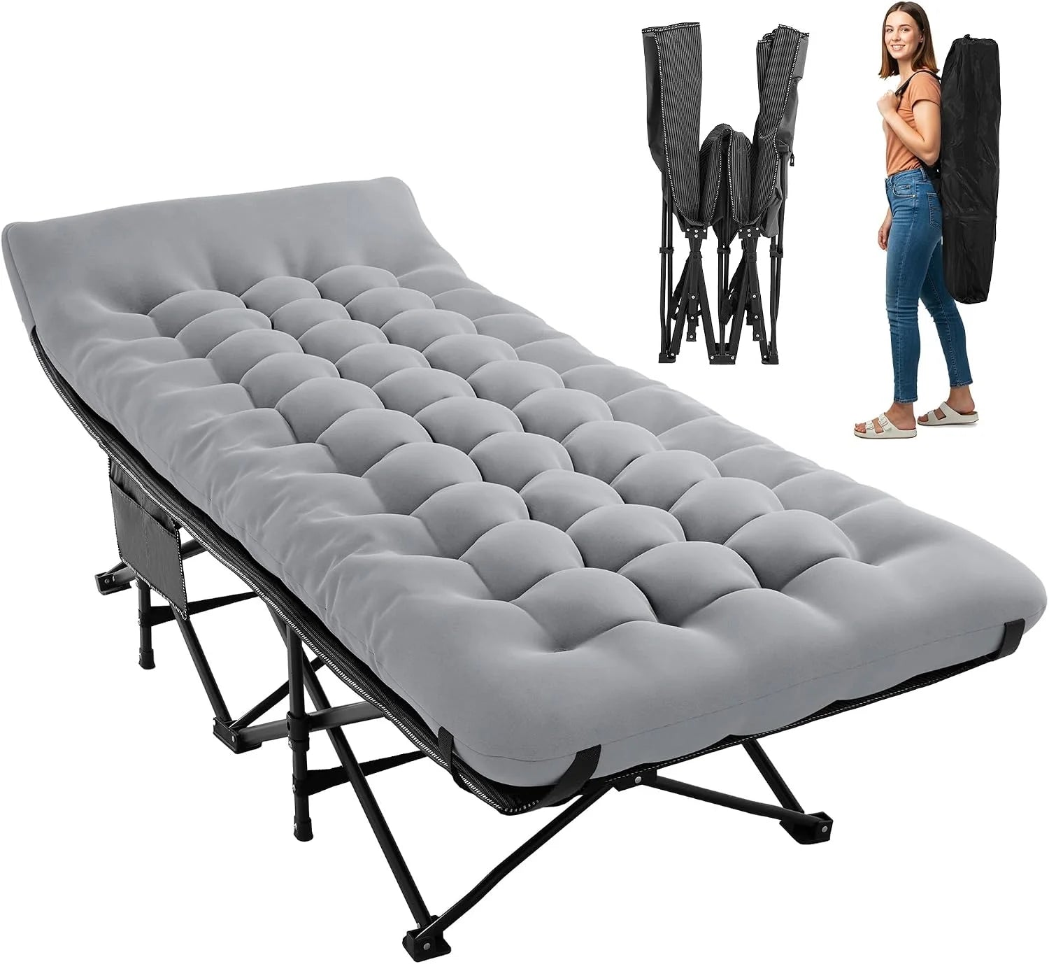 Lumi Discount Camping Cot for Sleeping 28 Extra Wide, Heavy-Duty 1200D Oxford Foliding Cots for Adults Portable with Mattress - Image 4