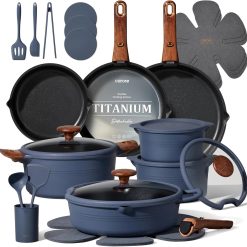Alternative view of Lumi Discount CAROTE 20pcs Titanium Cookware Set, Pots and Pans Set Detachable Handle