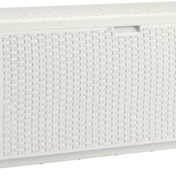 Alternative view of Discount 99 Gallon Wicker Horizontal Outdoor Deck Box with Hinged Lid, Water-Resistant Storage Solution for Patio