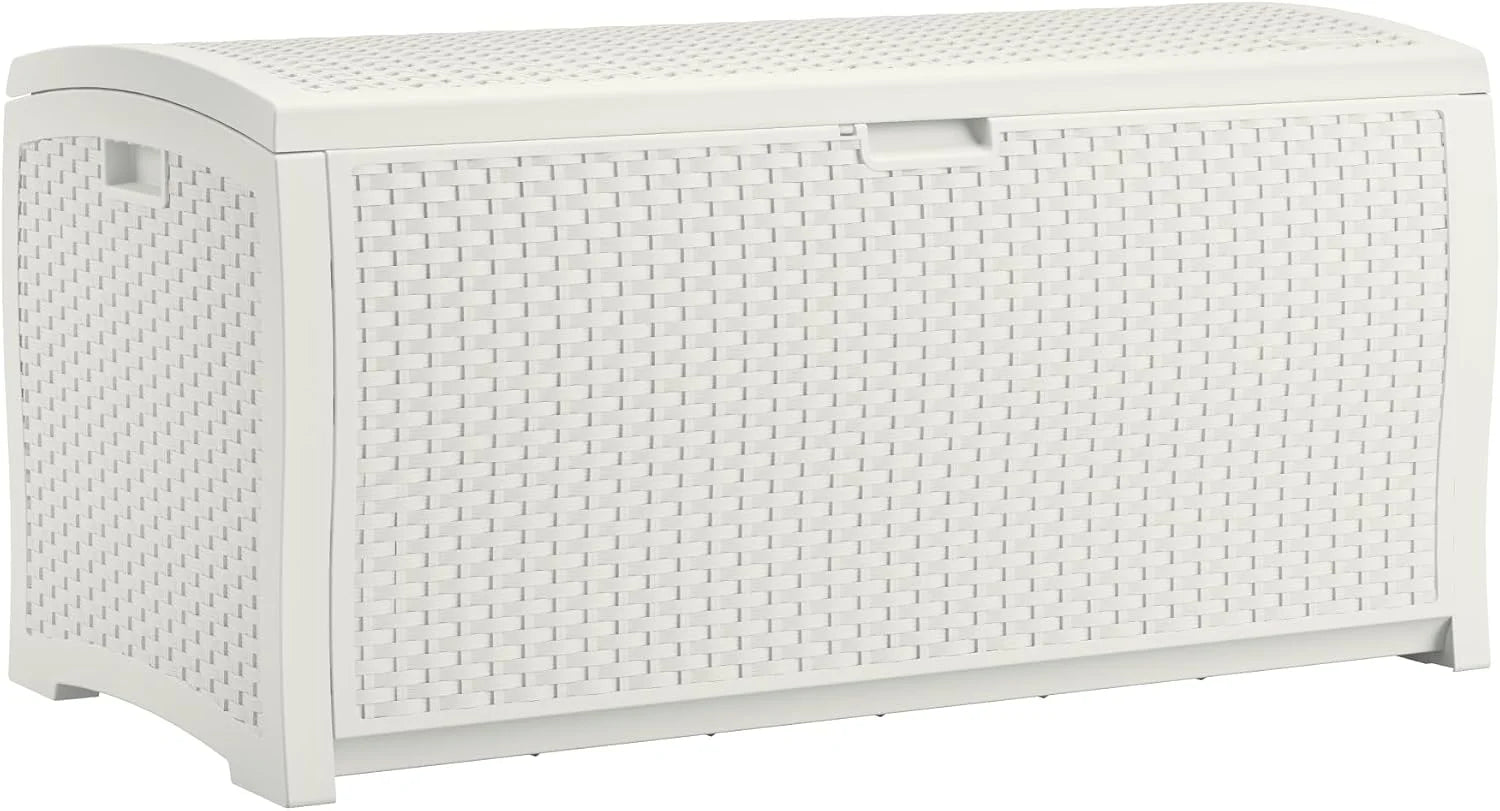 Discount 99 Gallon Wicker Horizontal Outdoor Deck Box with Hinged Lid, Water-Resistant Storage Solution for Patio - Image 2