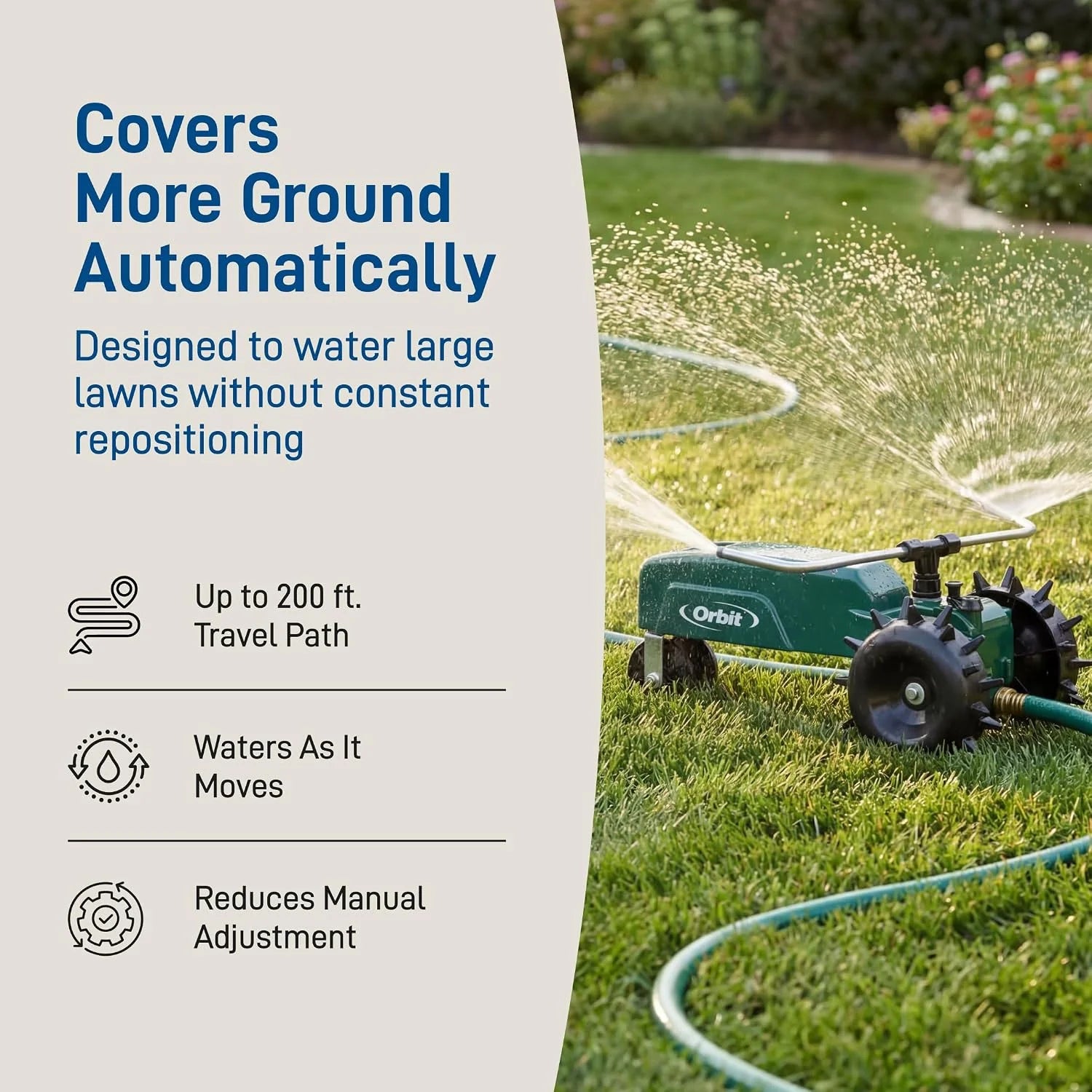 Lumi Discount Orbit Traveling Tractor Water Sprinkler, Self-Propelled Traveling Sprinkler for Wide Lawn Coverage - Image 5