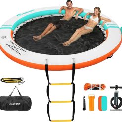 Lumi Discount Inflatable Water Hammock Round Floating Ring, 10/8/6ft Inflatable Dock Floating Platform for Lake W/Cupholder