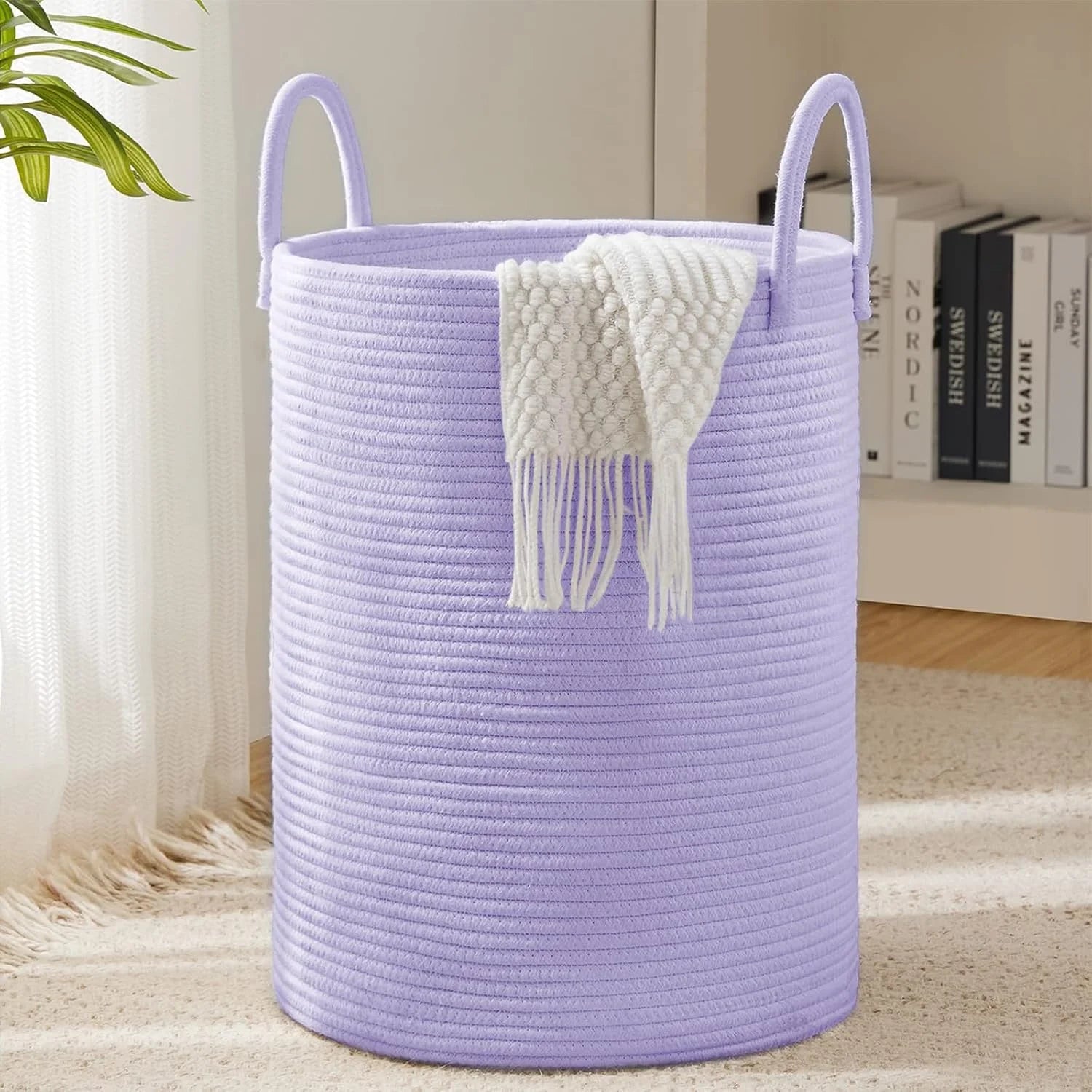 Discount YOUDENOVA Jute Rope Laundry Hamper Basket, 58L Blanket Basket for Nursery, Large Woven Laundry Hamper with Sturdy - Image 2