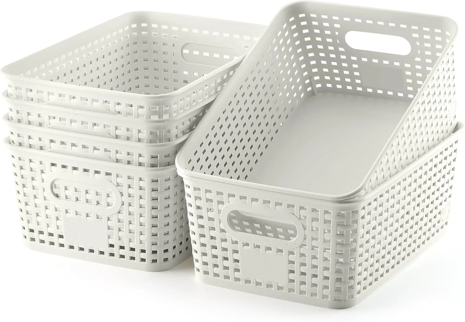 Discount Plastic Storage Baskets 6 Pack Sturdy Storage Organizer Basket Woven Plastic Storage Bins