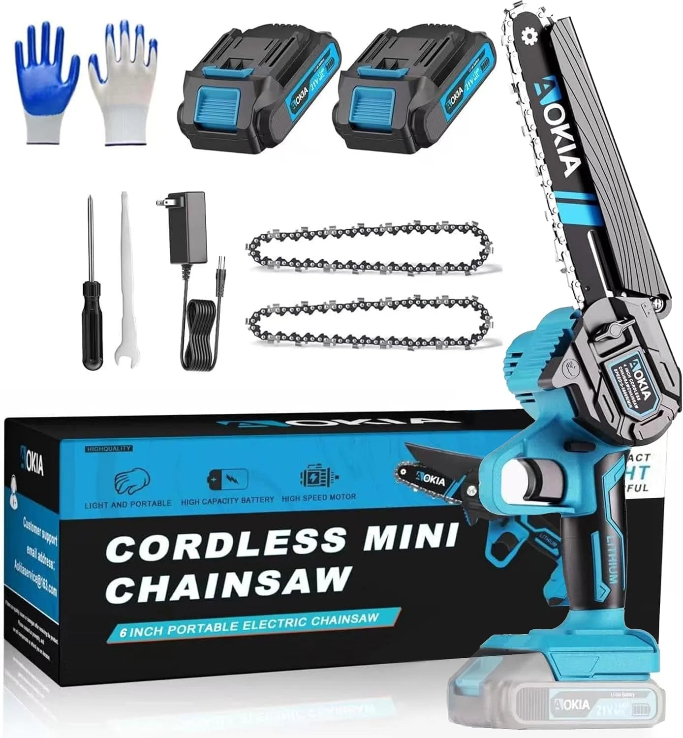 Lumi Discount Mini Chainsaw, 20V Cordless 6 Inch, 2x1.5Ah Batteries, Handheld Saw, Blue - Image 2