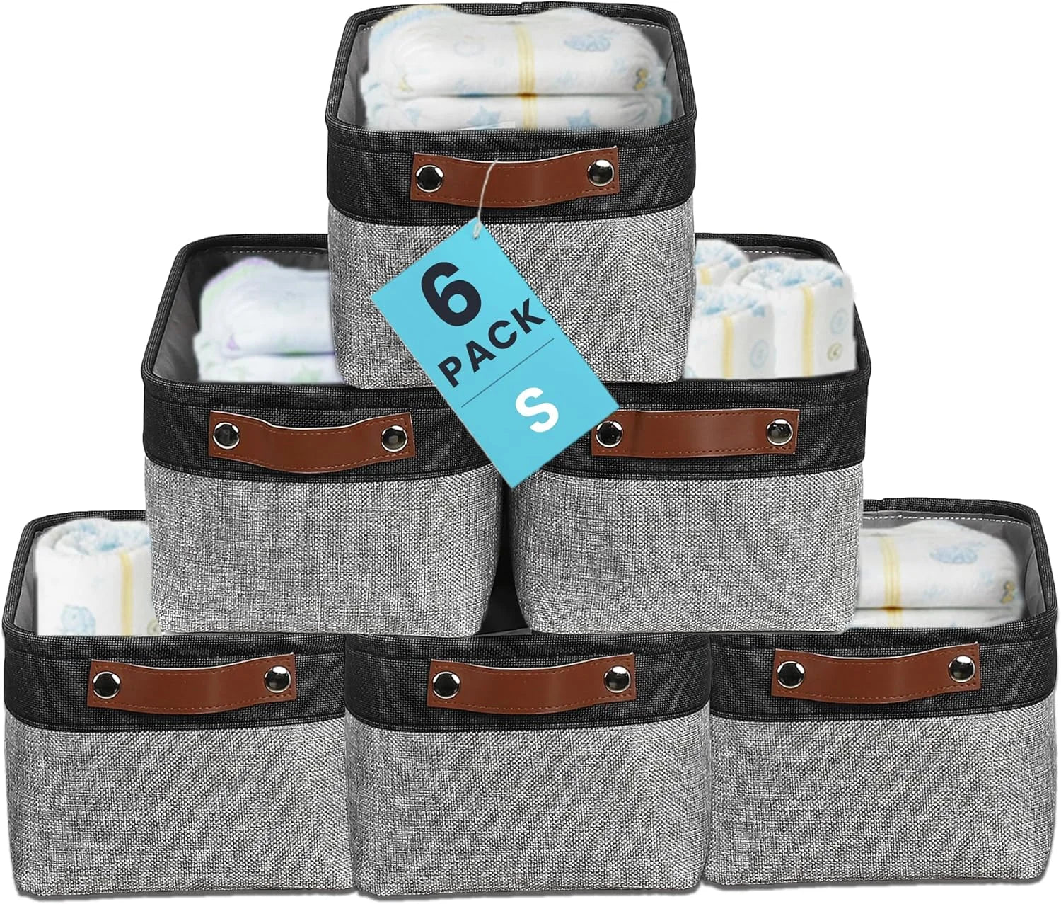 Discount Baskets 3 Pack, Fabric Bins for Shelves, Vegan leather handles - Image 17