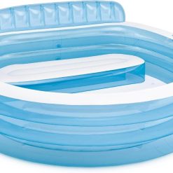 Lumi Discount INTEX Swim Center Inflatable Family Lounge Pool: Built-In Bench " Cup Holder " 156 Gallon Capacity " 90 x 86 x 31 " Blue
