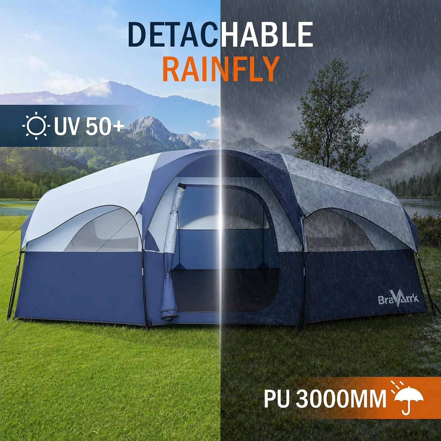 Lumi Discount Camping Tent for 8 Person, PU3000MM Waterproof Family Tent with Rainfly, Large Roomy 3 Room Camping Tents - Image 7