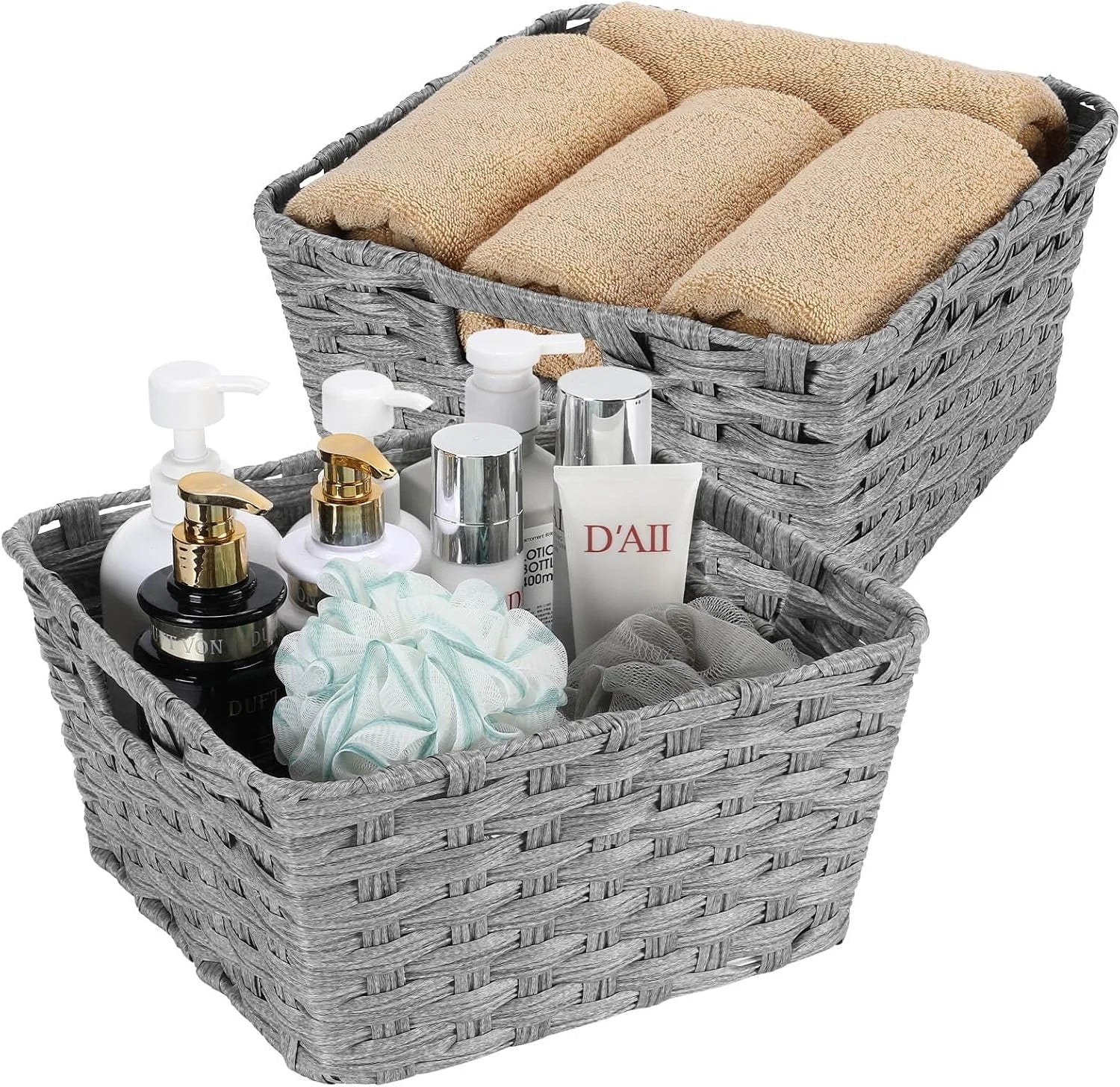 Discount Wicker Storage Basket, Metal Frame, Set of 2, Washable Waterproof