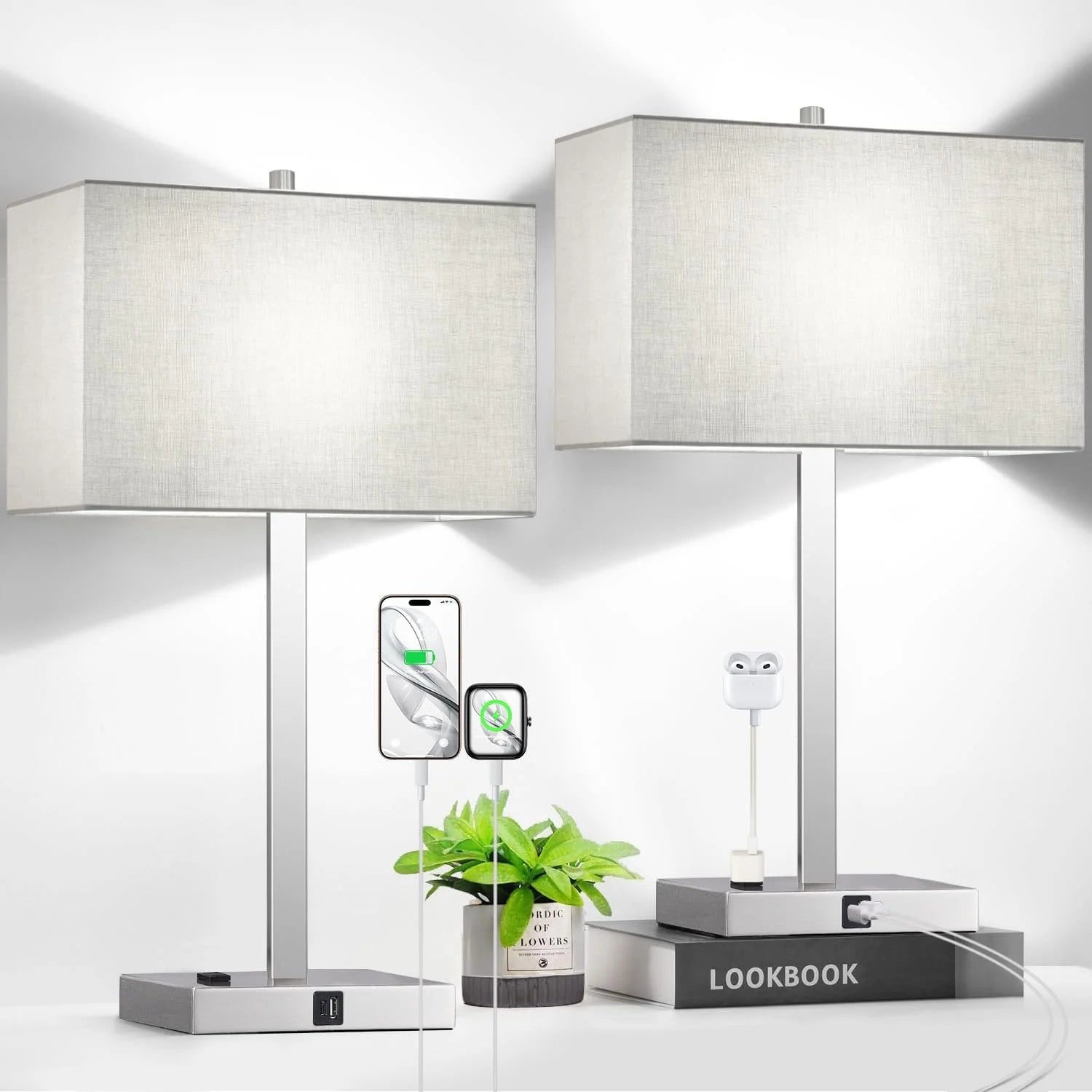 Discount Touch Bedside lamps with 2 USB & AC Outlets, Dimmable, Bulb Included - Image 7